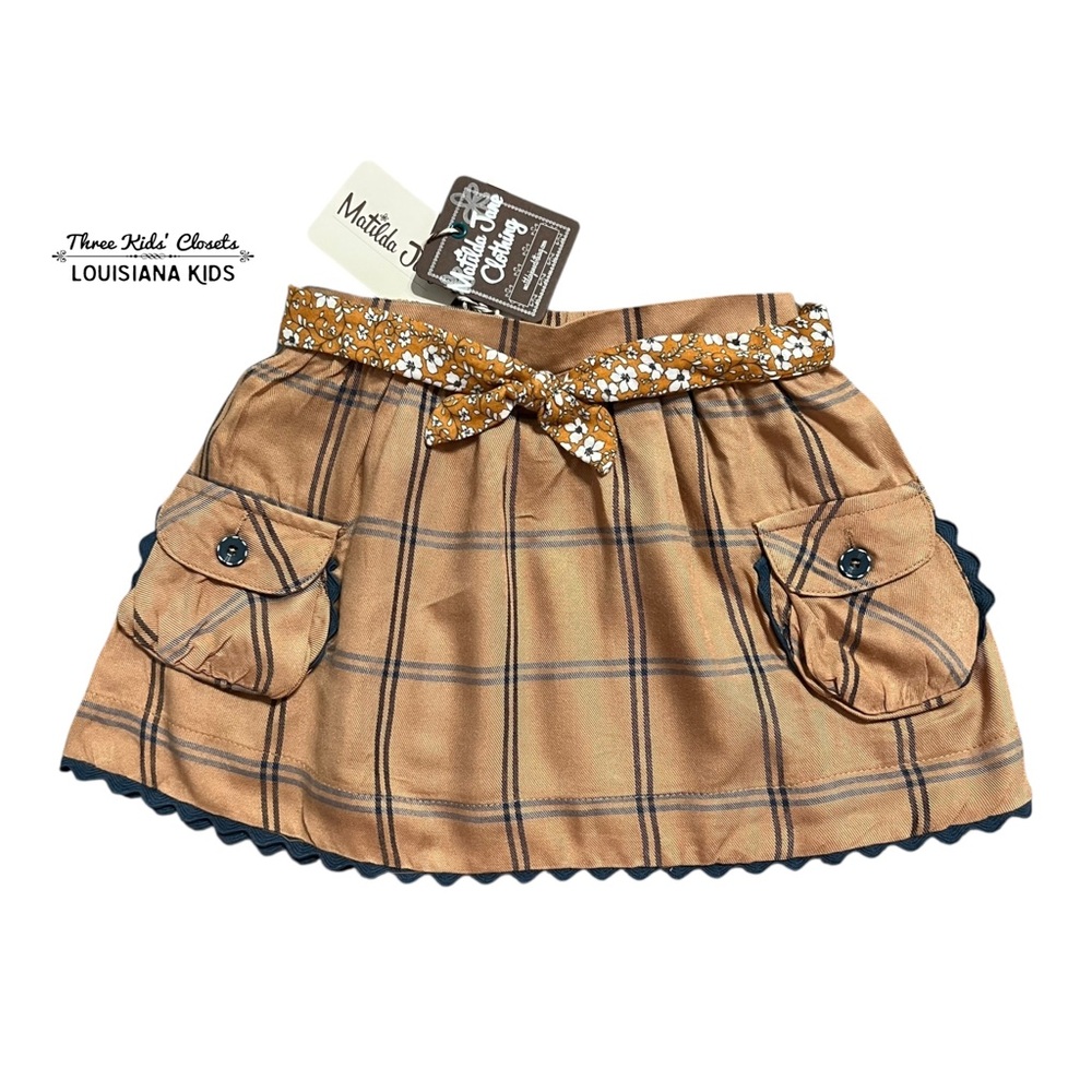 NEW Matilda Jane 4Y Just Imagine Freya Girls’ Plaid Tie Waist Skirt Honey Gold